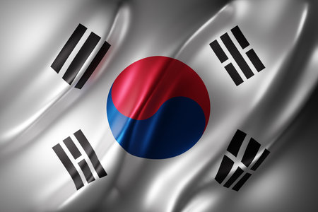 3d rendering of a detail of a silked South Korea flagの写真素材