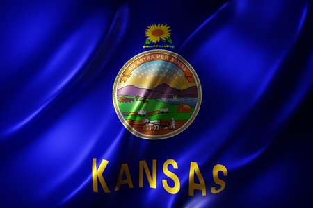 3d rendering of a detailed and textured Kansas USA State flagの写真素材
