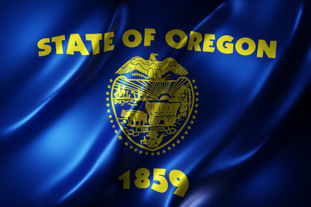 3d rendering of a detailed and textured Oregon USA State flagの写真素材