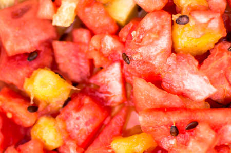 Sandia cut into pieces in a container with lid to take it to the beach and eat fresh. This photo was taken in Sagres on the beach in June 2016.の写真素材