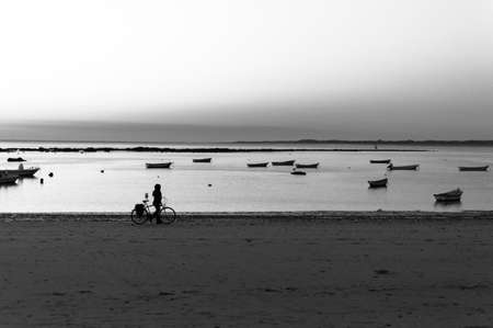 Paseo by the beach of the Piletas in Sanlucar de Barrameda, Cadiz, in the region of Andalucia in Spain.の写真素材