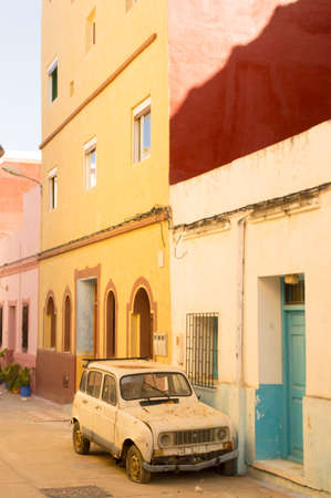 Careless car on a street in Asilah, north of Morocco.の写真素材