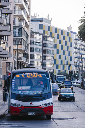 Vina del Mar, Chile - March 20, 2017: Marina Avenue in Vina del Mar and its characteristic apartment buildings built in the 60s. Vina del Mar is one of the main tourist places in Chile because it is very close to Santiago, the capital of Chileのeditorial素材