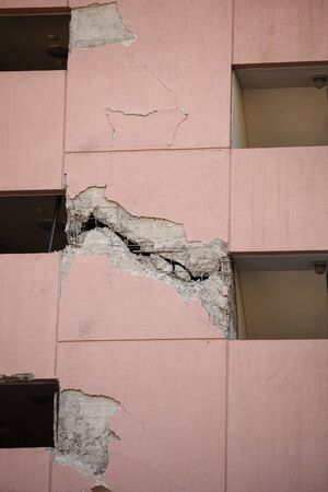 Structural damage on an apartment building during the earthquake of February 27, 2010 in Chile (Vina...