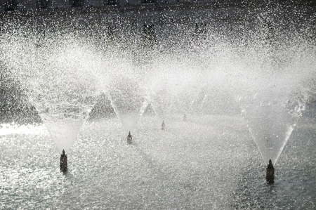 Water flowing from a fountain, La Moneda Palace, Santiago, chile.の写真素材