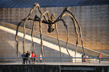 Bilbao, Spain - May 02, 2009: The Spider, sculpture of Louise Bourgeois (1911, 2010) in the Guggenheim Museum Bilbao, Spain. Louise Bourgeois was an artist and sculptor. Her most famous works are possibly the spider structures, titled Maman, from the lastのeditorial素材