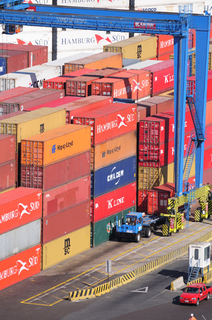 Valparaiso, Chile - March, 02, 2009: RTGs and Gantry crane in the Container Terminal at the Port of...