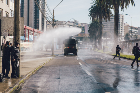 Valparaiso, Chile - June 01, 2017: Protests in Valparaiso, following President Michelle Bachelet's annual state-of-the-union speech to Congress.のeditorial素材