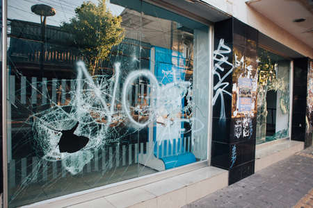 QUILPU? ?, CHILE - OCTOBER 20, 2019 - AFP (Private Pension System) office is looted during the...