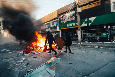 QUILPUE, CHILE - OCTOBER 20, 2019 - Barricades during protests of the
