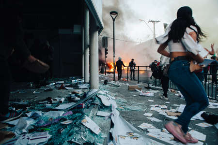 QUILPUE, CHILE - OCTOBER 20, 2019 - Cable TV services office is looted during the protests of theのeditorial素材