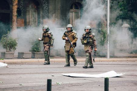 SANTIAGO, CHILE-NOVEMBER 8, 2019 - Riot Police dispersed protesters during the protests against the...