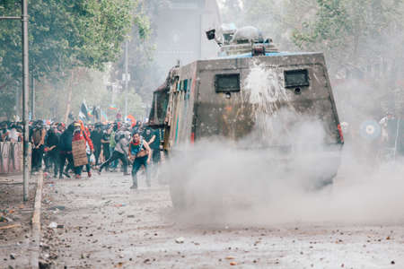 SANTIAGO, CHILE-NOVEMBER 8, 2019 - Water Cannon dispersed protesters during the protests against the...