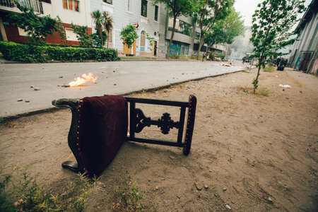 CHILE-NOVEMBER 8, 2019 - Remains of a prie-dieu that was looted from the churchのeditorial素材