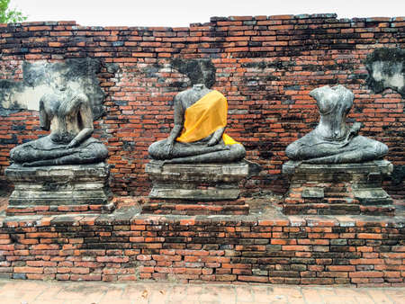 Damaged Buddha Statues in Chaiwatthanaram Temple. Ayutthaya, Thailand.の写真素材