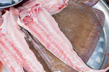 Filleted fish at the wet market of George Town, Penang, Malaysia.の写真素材
