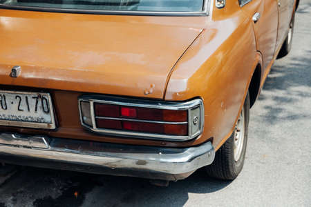 BANGKOK, THAILAND - APRIL 24: Classic car parked on the street of Bangkok on March 24, 2016 in Bangkok, Thailand.のeditorial素材