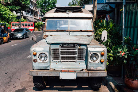 BANGKOK, THAILAND - APRIL 24: Land Rover Series III Pickup parked on the street of Bangkok on April 24, 2016 in Bangkok, Thailand.のeditorial素材