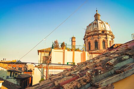View on the rooftop and aincient dome in historical part of Rome. Travel, architecture and lanmark concept.の写真素材