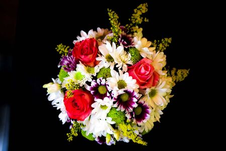 Pink roses on pink background and space for text. Top view. Event concept.の写真素材