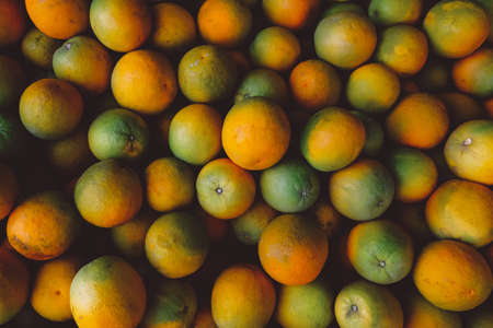 Fresh organic ripe green and yellow oranges textured background.