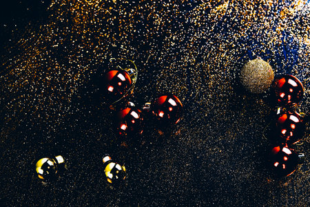 Sparkling glitter golden and blue Christmas backgroundの写真素材