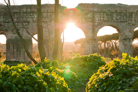 The aqueduct was the first aqueduct built for water supply of the city of Rome in 312 BC, was restored three times: in 144 BC, and from 11 to 4 BC Park username aqueducts in winter day. no private property no copyrightの写真素材