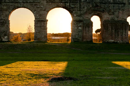 The aqueduct was the first aqueduct built for water supply of the city of Rome in 312 BC, was restored three times: in 144 BC, and from 11 to 4 BC Park username aqueducts in winter day. no private property no copyrightの写真素材