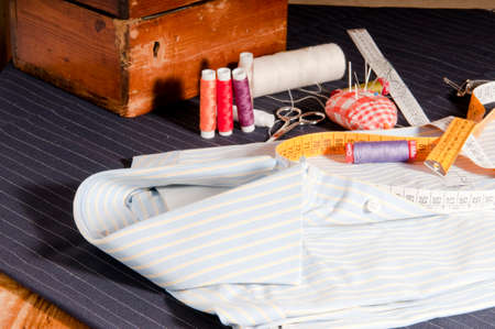 view of a shirt custom made by a tailor in his shopの写真素材