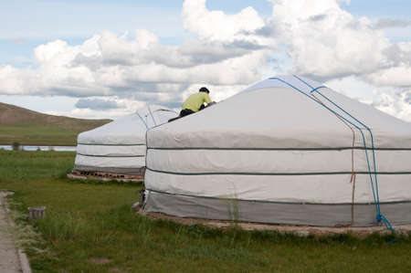 Mongolian tents called yurts, in a nature reserve in Mongolia