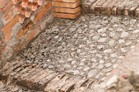 Construction of a staircase in brick and stoneの写真素材