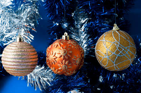 Christmas ornaments decorated balls and tinselの写真素材