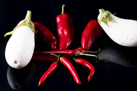red chillies spicy Calabrian and white eggplants.の写真素材