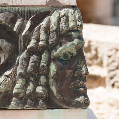 detail of Roman Baroque column in a square in Lecceの写真素材