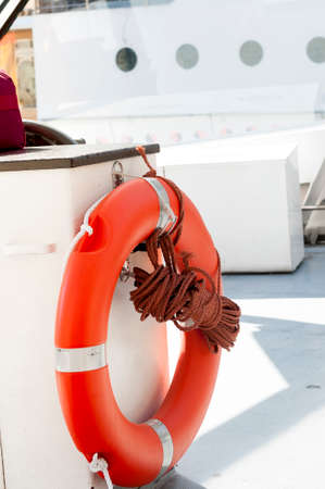 life ring on board a ship on the river Seineの写真素材