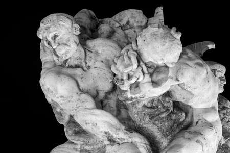 Image of a statue of Victor Emmanuel II bridge with winged victories travertine. Rome at night in black and neroの写真素材