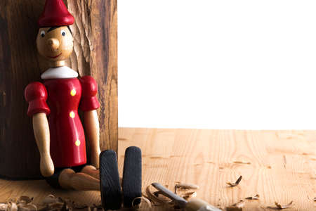 Puppet Pinocchio made of wood and then paintedの写真素材