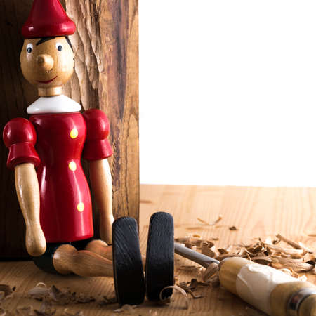 Puppet Pinocchio made of wood and then paintedの写真素材