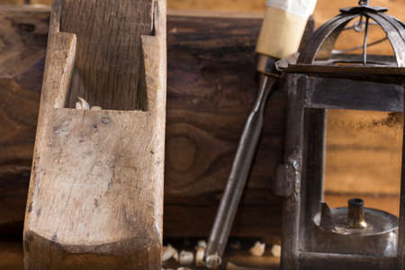 cabinetmaker chisel and plane in a carpentry workshop
