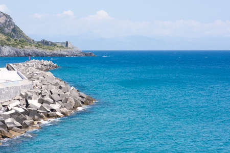 beautiful port of Marina di Camerota, with a deep blue seaの写真素材