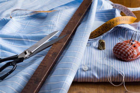 view of a tailored suit from a tailor in his studioの写真素材