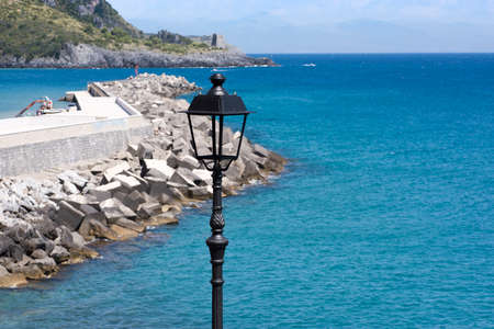 beautiful port of Marina di Camerota, with a deep blue seaの写真素材