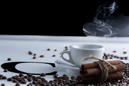 small cup of steaming coffee. Italian espressoの写真素材