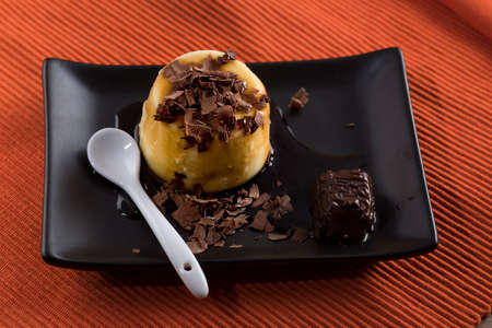 closeup of a delicious Creme caramel with caramel toppingの写真素材