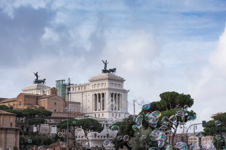beautiful soap bubbles in the center of Romeの写真素材