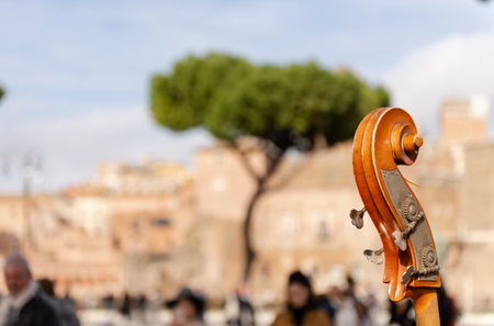 detail of a double bass in via dei imperial holes in Romeの写真素材
