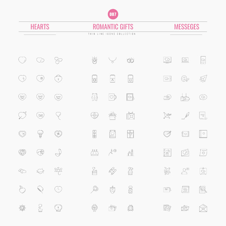 Love, Romantic, Relationship, Valentine Day Thin and line icons setのイラスト素材
