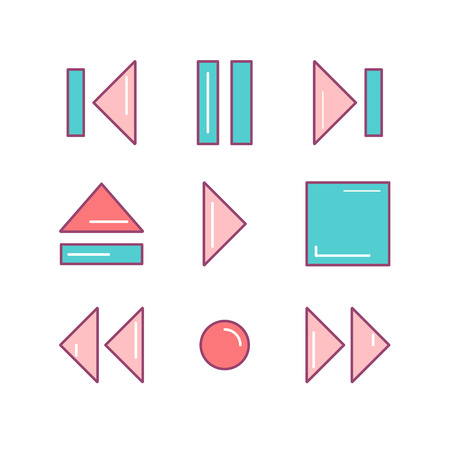 media player user interface sings set. Thin line art icons. Flat style illustrations isolated on white.のイラスト素材