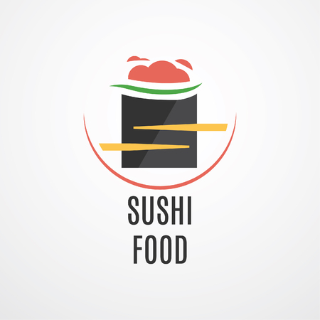 Sushi Food, food sign, Japanese food sign, vector template. Testy Food restaurant silhouette. Cooking sign icon template. Japanese kitchen, sushi silhouette, cafe sign.のイラスト素材