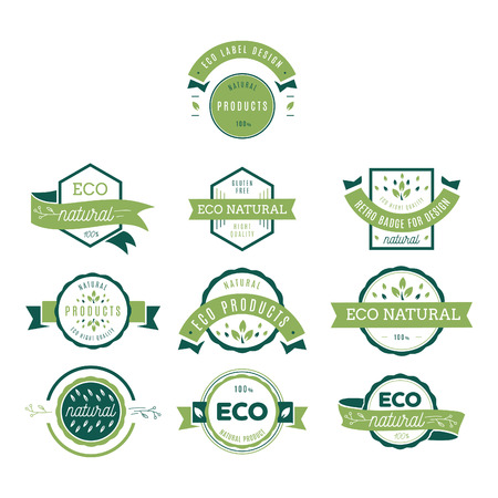 Eco icons, labels set. Organic tags. Natural product elements. のイラスト素材